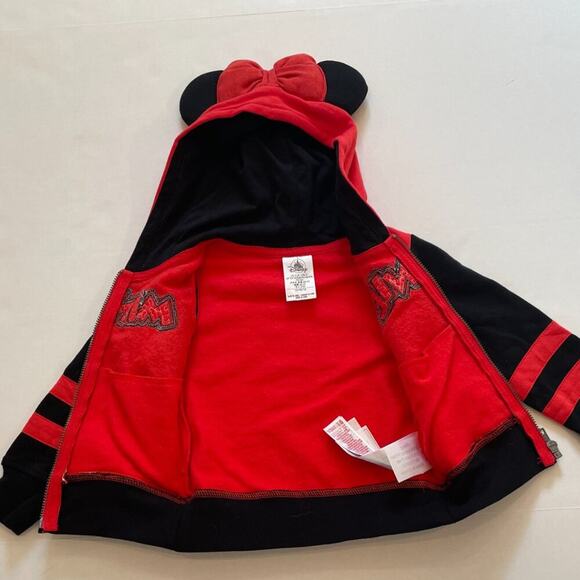 Disney Girls Minnie Mouse Red/Black Fleece Zip Up Hoodie, Mouse Ears, 2T - Picture 7 of 16